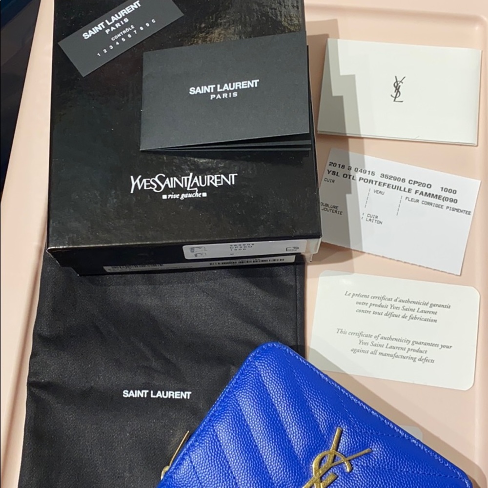Yves Saint Laurent Royal Blue Wallet with Gold Emblem - Picture 2 of 11